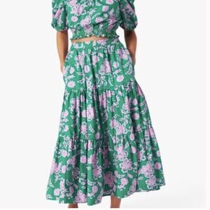 Xirena Caprisyn Floral Green Pink Skirt Medium